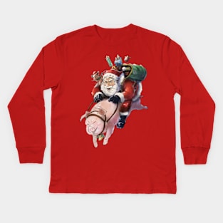 Santa Claus riding on Pig, Christmas Kids Long Sleeve T-Shirt